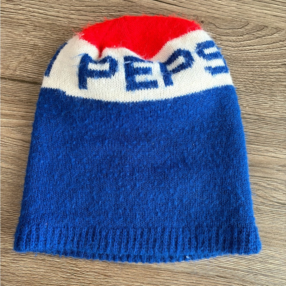 Vintage Retro Pepsi Knitted Beanie Cap Hat Red White Blue